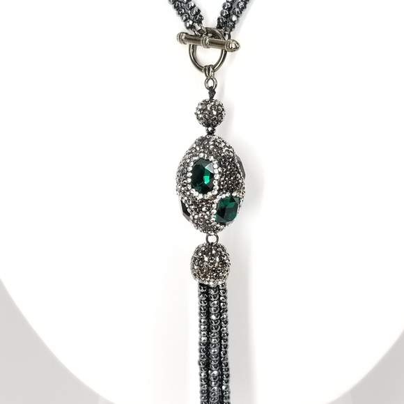 Green Crystal Gem Hematite Tassel Choker NWT - Picture 10 of 10
